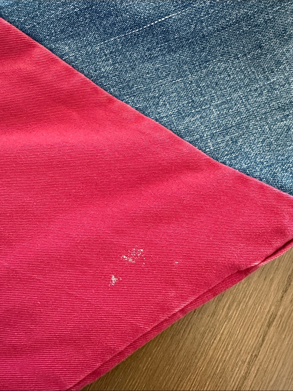 Ladies' Oversized Colorblock Denim Jacket with Pink Accents - Picture 8 of 8